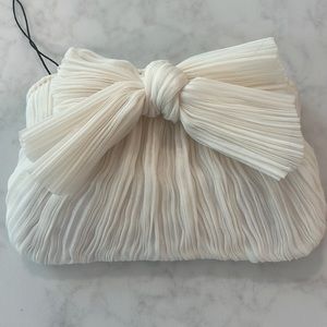 NWT Loeffler Randall Women's Rochelle Mini Pleated Clutch with Bow In Pearl